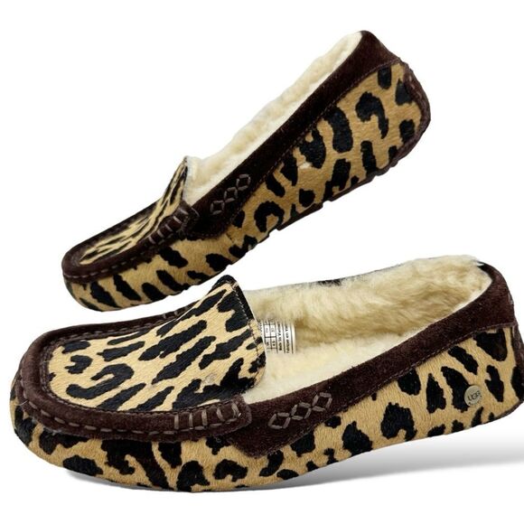 UGG Ansley exotic calf skin cheetah sheepskin lined slipper moccasin Sz 6‎ - Picture 3 of 16